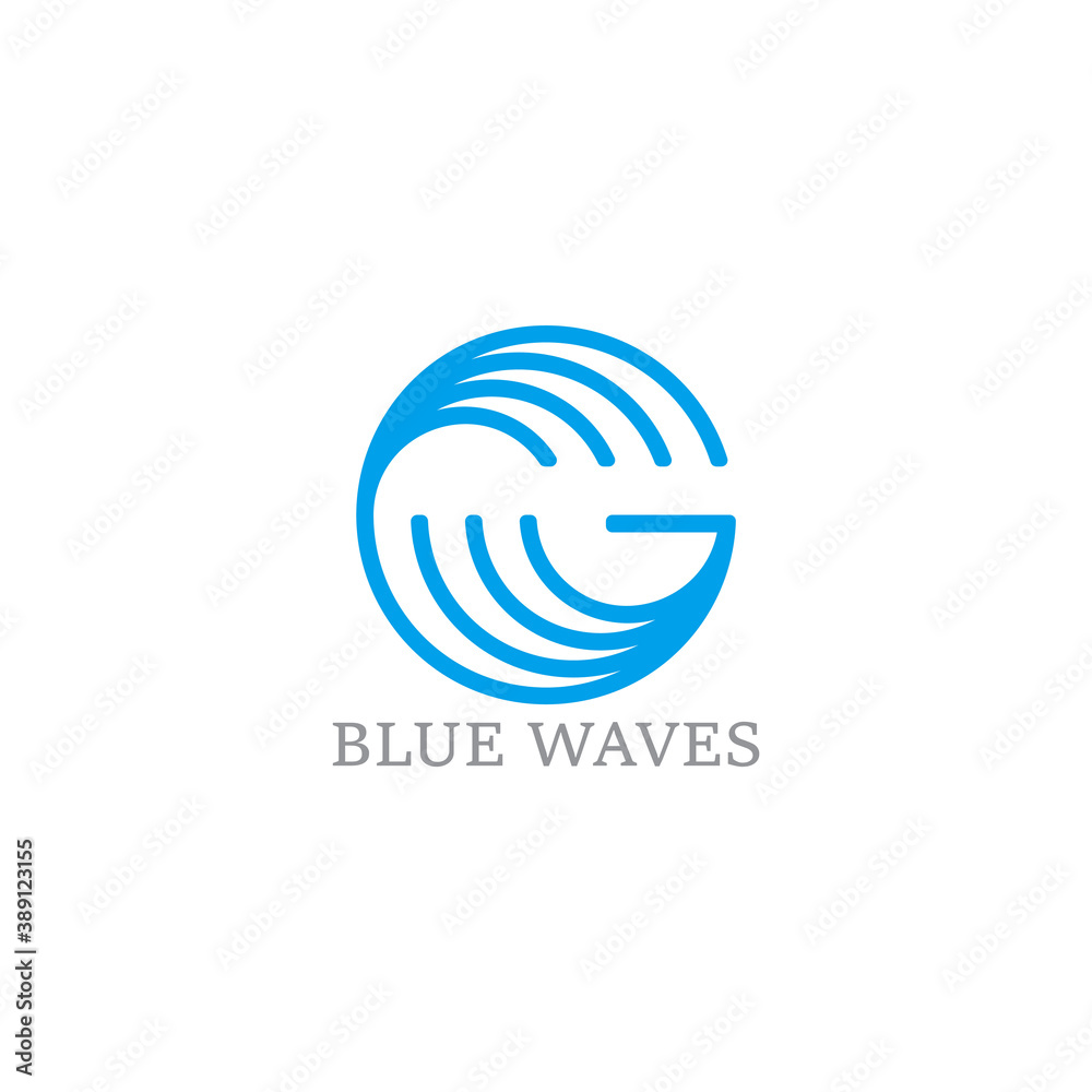 letter g blue waves simple geometric linear logo vector