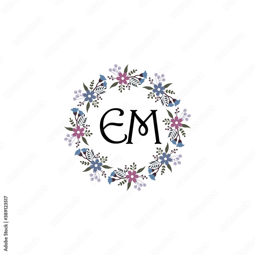 Initial EM Handwriting, Wedding Monogram Logo Design, Modern Minimalistic and Floral templates for Invitation cards