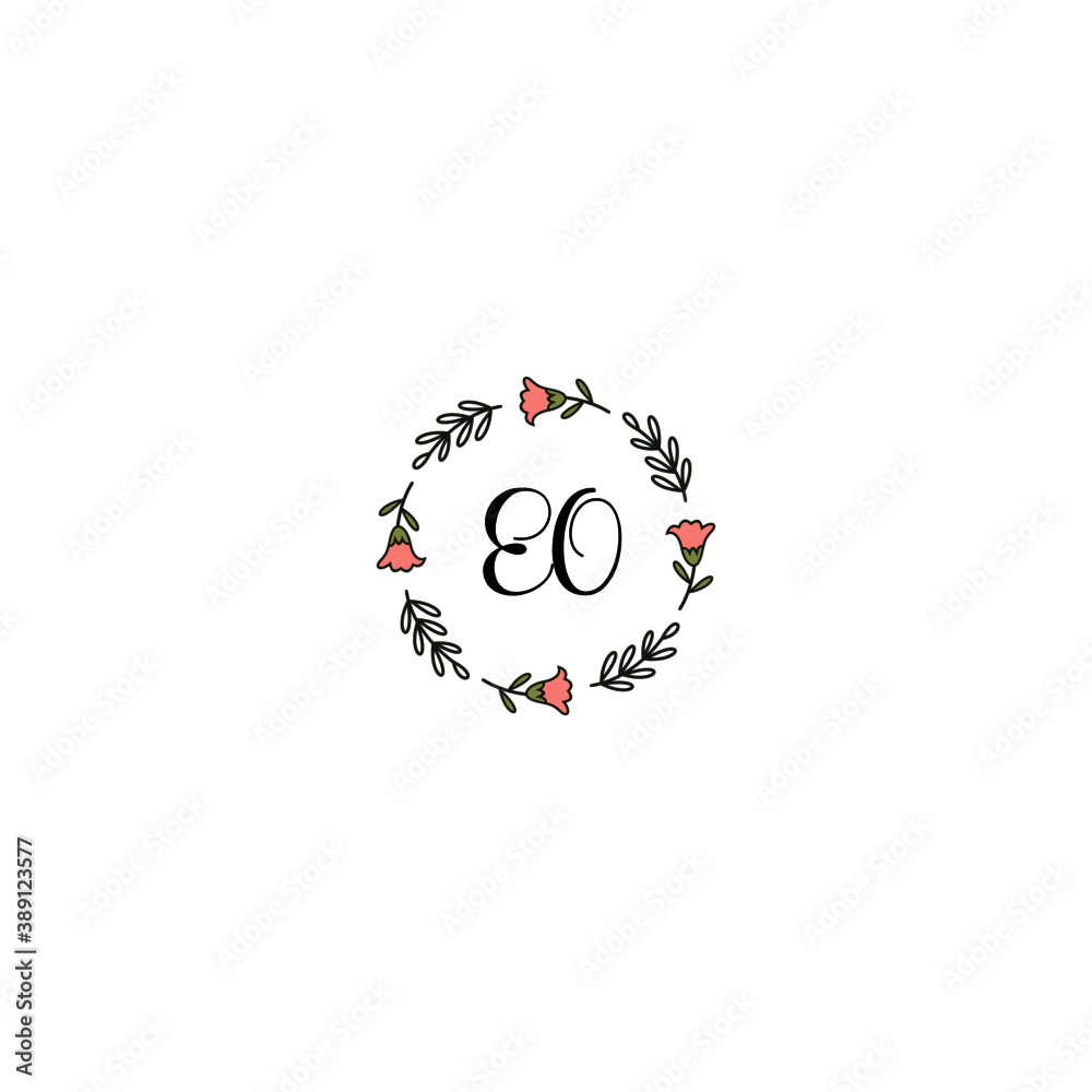 Initial EO Handwriting, Wedding Monogram Logo Design, Modern Minimalistic and Floral templates for Invitation cards