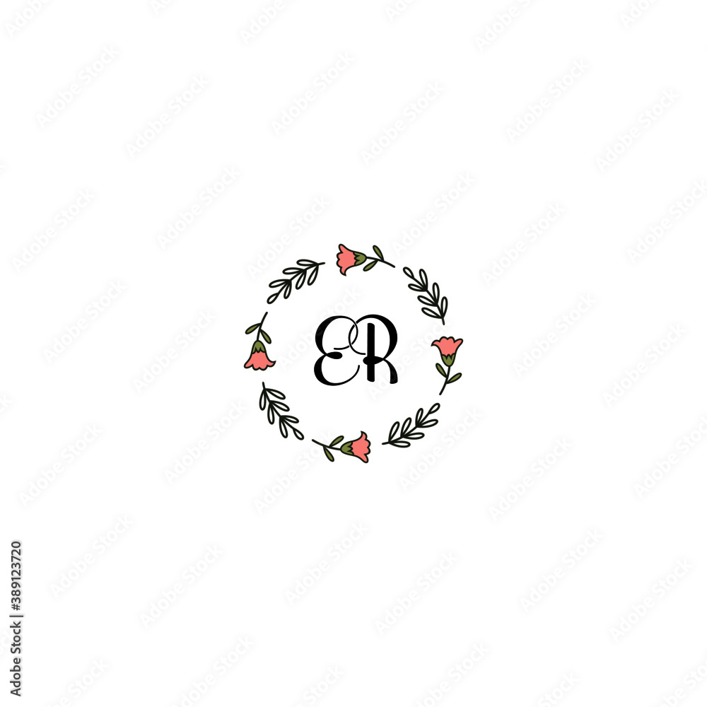 Initial ER Handwriting, Wedding Monogram Logo Design, Modern Minimalistic and Floral templates for Invitation cards