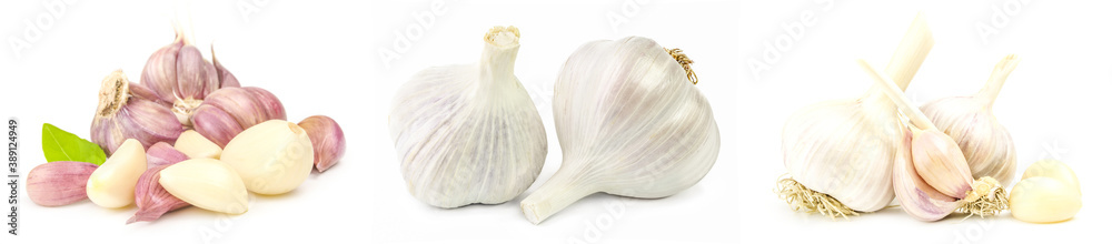 Obraz premium Collage of Garlic isolated on a white background