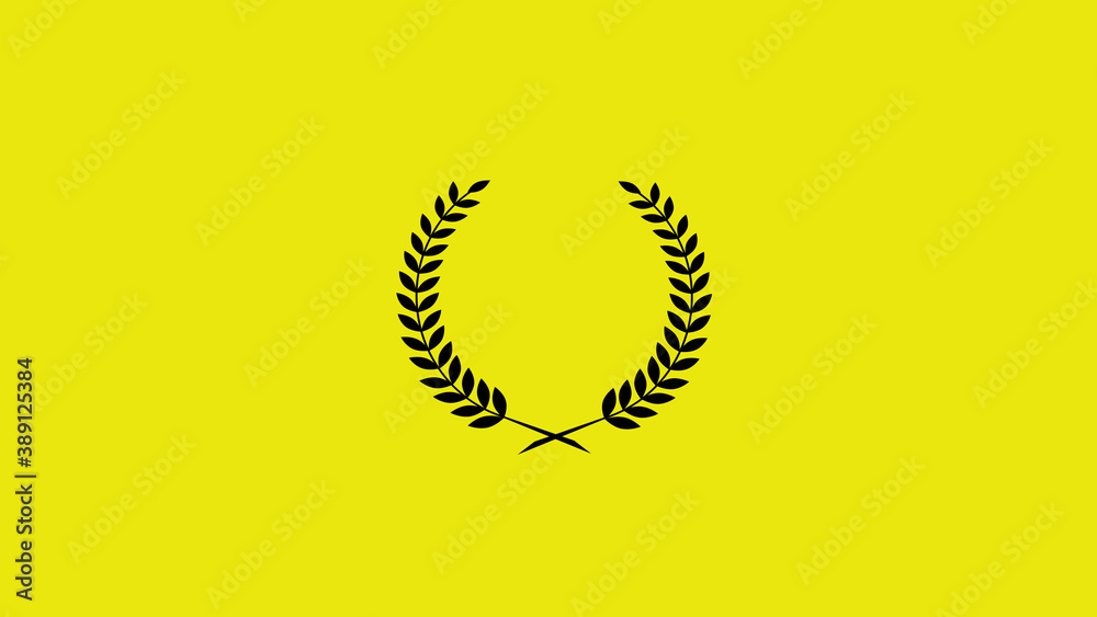 Black color wreath logo icon on yellow background, Best wheat icon