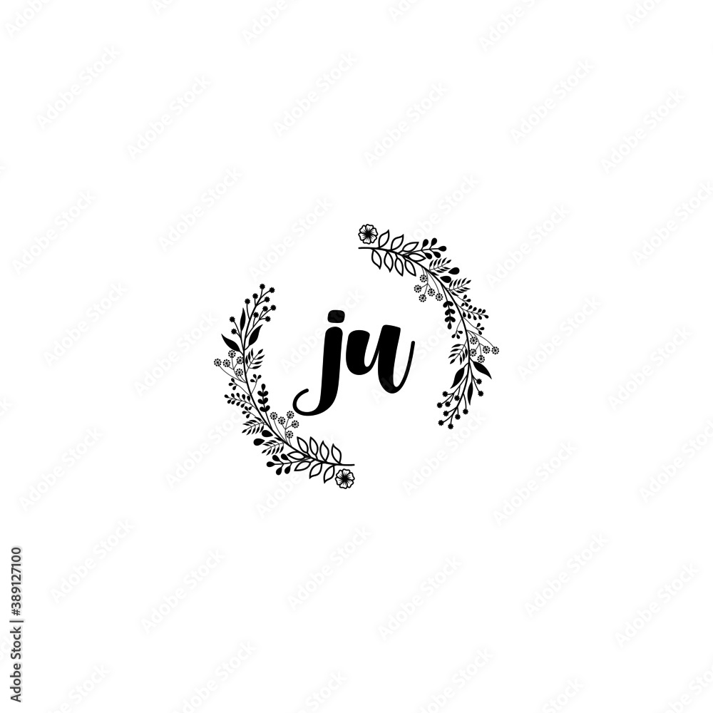 Initial JU Handwriting, Wedding Monogram Logo Design, Modern Minimalistic and Floral templates for Invitation cards
