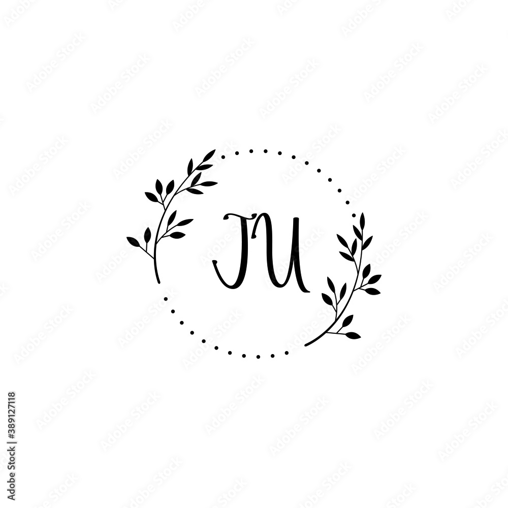 Initial JU Handwriting, Wedding Monogram Logo Design, Modern Minimalistic and Floral templates for Invitation cards