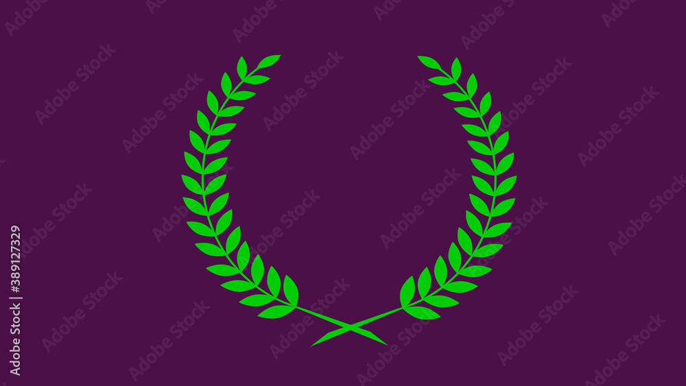 Obraz premium Green wreath icon on pink dark background, Amazing wheat logoicon