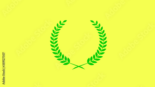 Green color wreath icon on yellow background, Amazing wheat icon