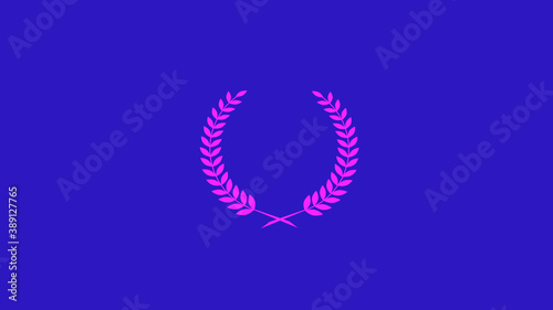 Beautiful pink color wreath logo icon on blue background, Amazing wheat icon