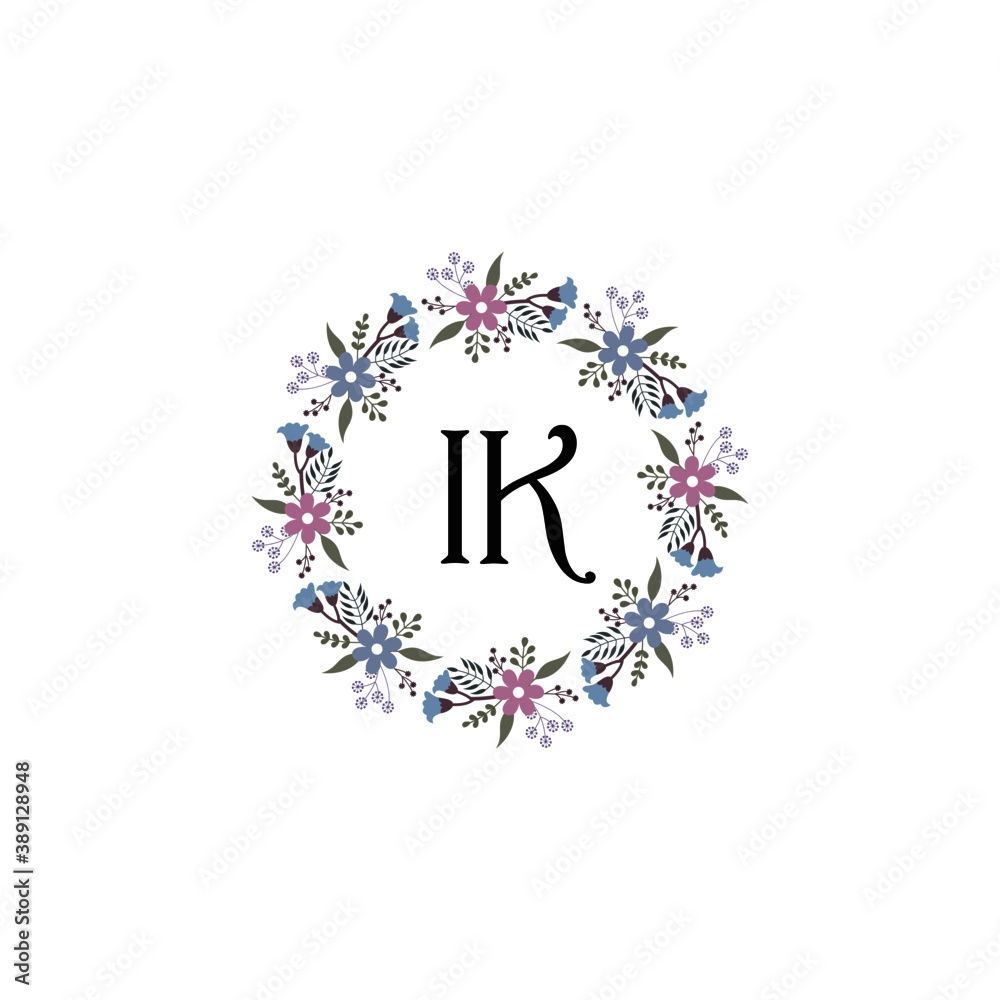 Initial IK Handwriting, Wedding Monogram Logo Design, Modern Minimalistic and Floral templates for Invitation cards
