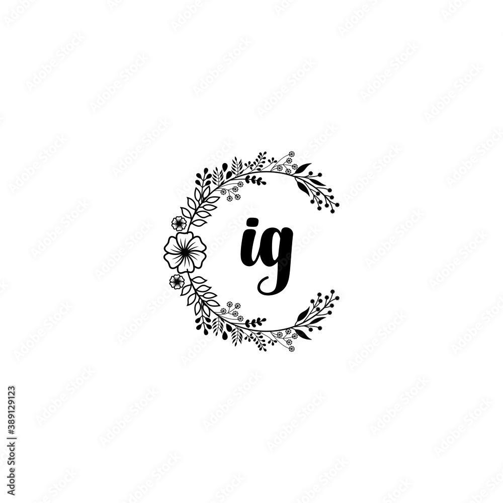 Initial IG Handwriting, Wedding Monogram Logo Design, Modern Minimalistic and Floral templates for Invitation cards Initial IG Handwriting, Wedding Monogram Logo Design, Modern Minimalistic and Floral templates for Invitation cards