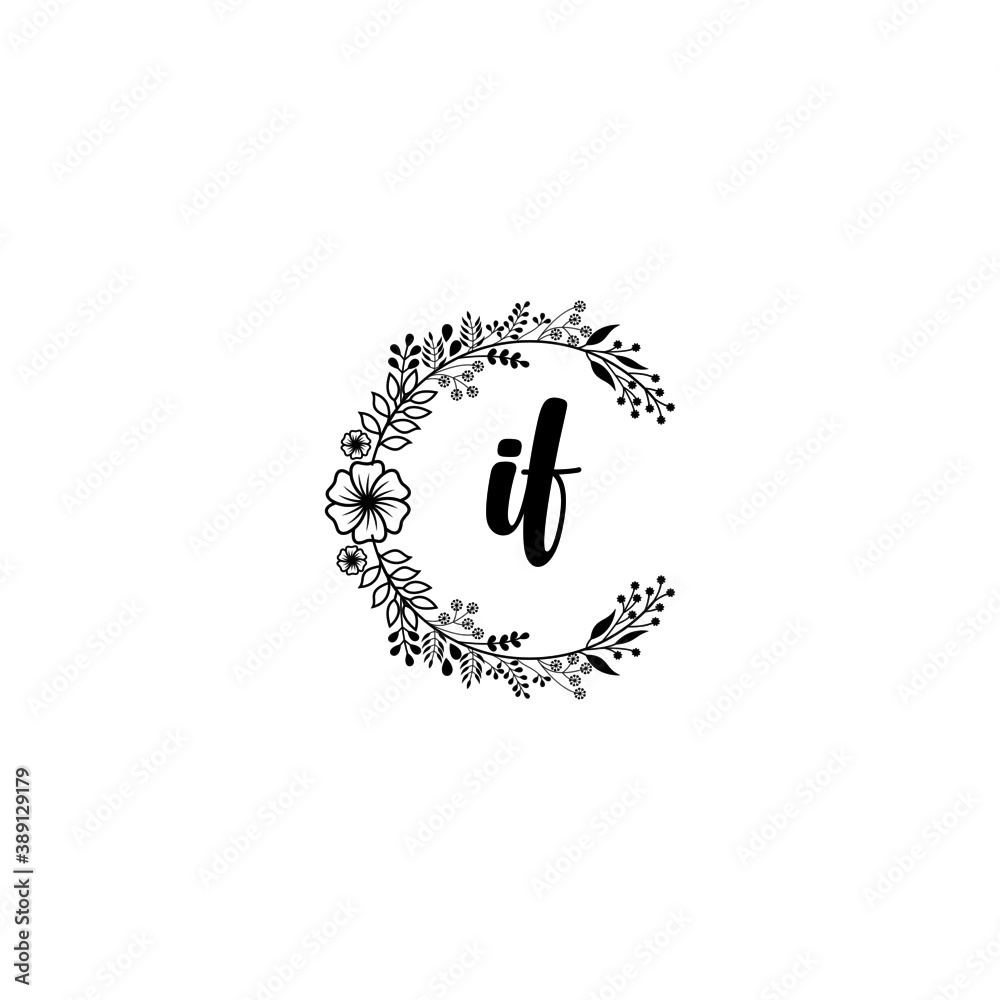 Initial IF Handwriting, Wedding Monogram Logo Design, Modern Minimalistic and Floral templates for Invitation cards