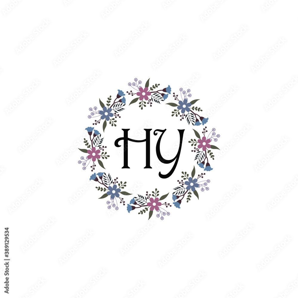 Initial HY Handwriting, Wedding Monogram Logo Design, Modern Minimalistic and Floral templates for Invitation cards	
