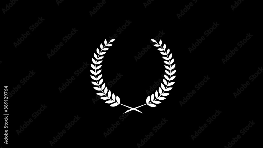 White color wreath icon on black background, Wheat icon