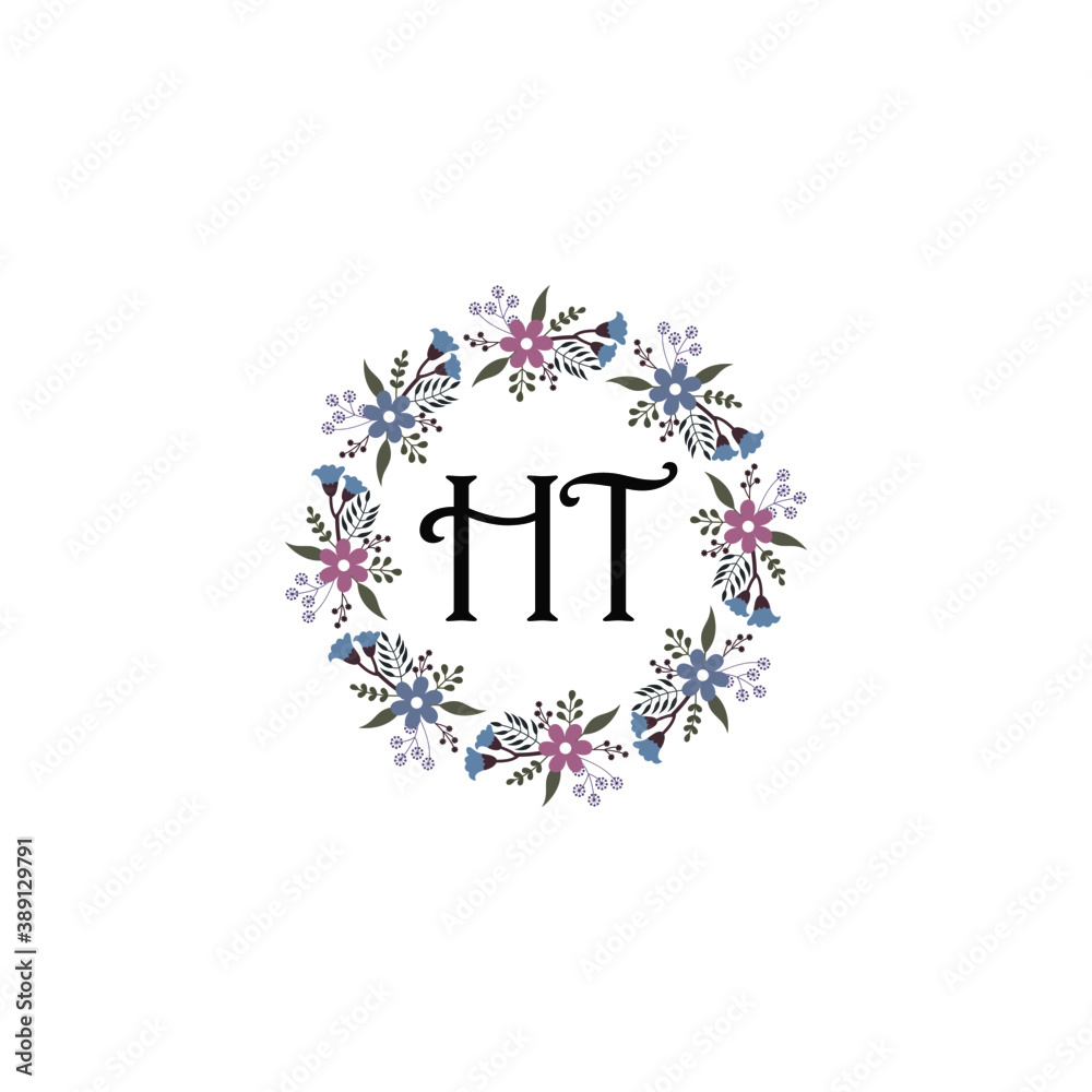 Initial HT Handwriting, Wedding Monogram Logo Design, Modern Minimalistic and Floral templates for Invitation cards	