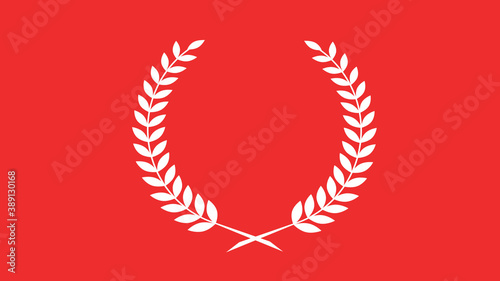 Amazing white color wreath icon on red background, White wheat icon