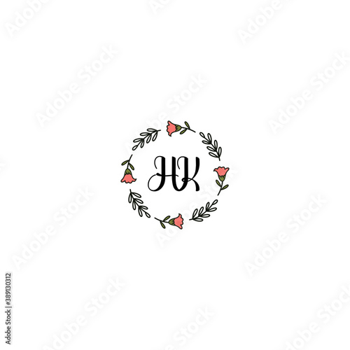 Initial HK Handwriting, Wedding Monogram Logo Design, Modern Minimalistic and Floral templates for Invitation cards	