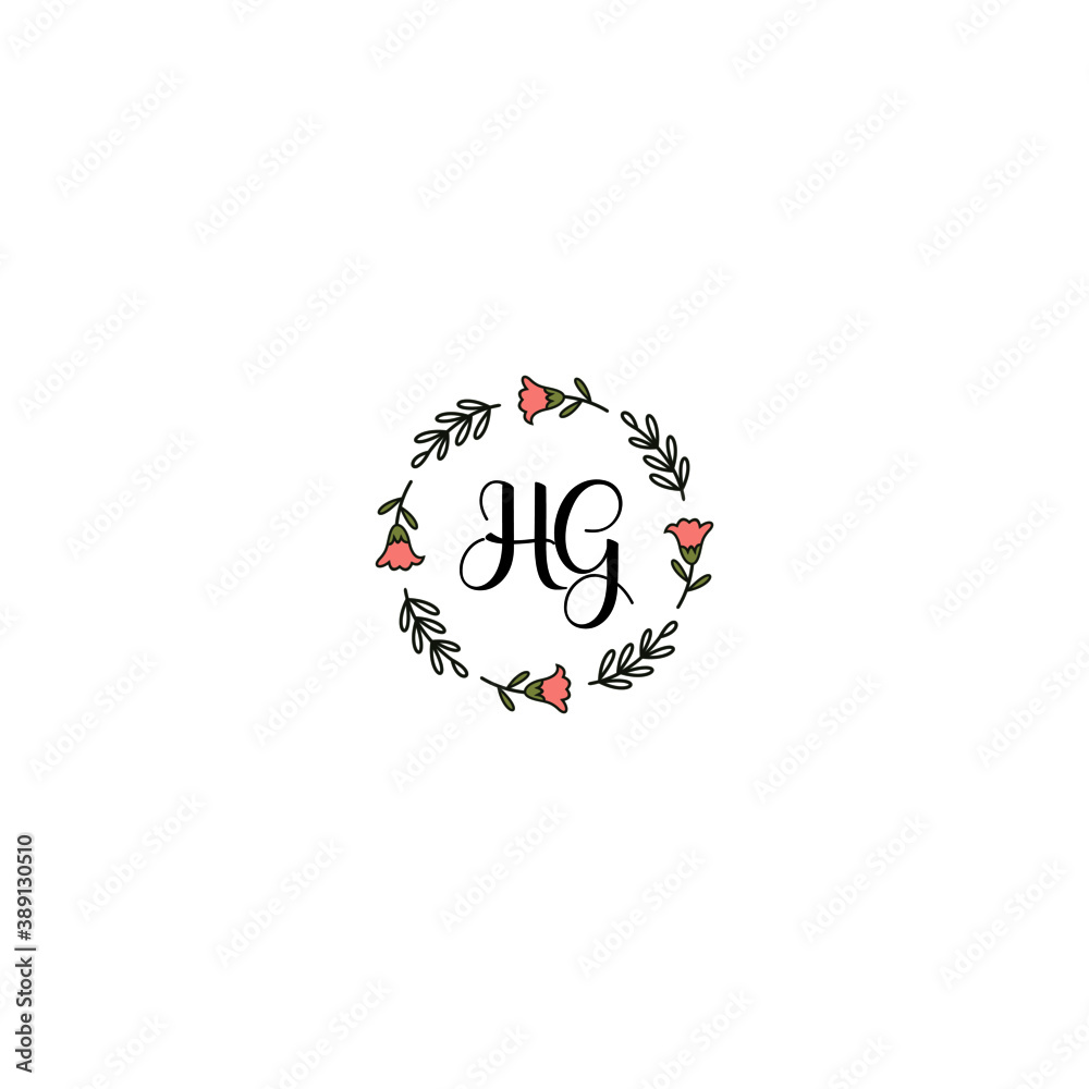 Initial HG Handwriting, Wedding Monogram Logo Design, Modern Minimalistic and Floral templates for Invitation cards	