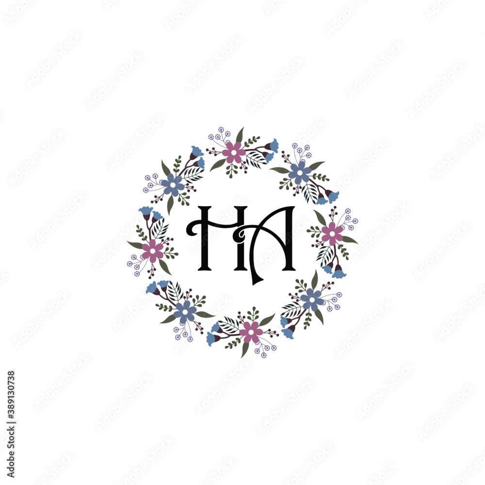 Initial HA Handwriting, Wedding Monogram Logo Design, Modern Minimalistic and Floral templates for Invitation cards	