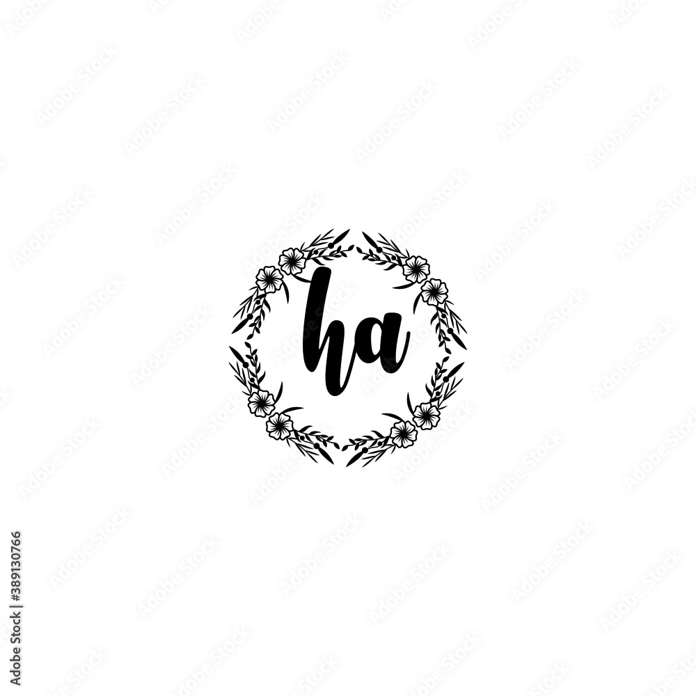 Initial HA Handwriting, Wedding Monogram Logo Design, Modern Minimalistic and Floral templates for Invitation cards	