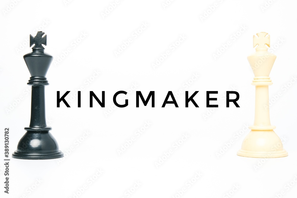 A picture of kingmaker word with black and white chess king on white background. Kingmaker concept. A picture of kingmaker word with black and white chess king on white background. Kingmaker concept.