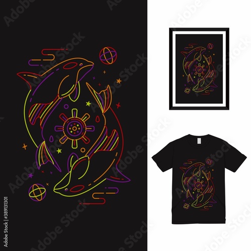 Killer Whale Line Art T shirt Design