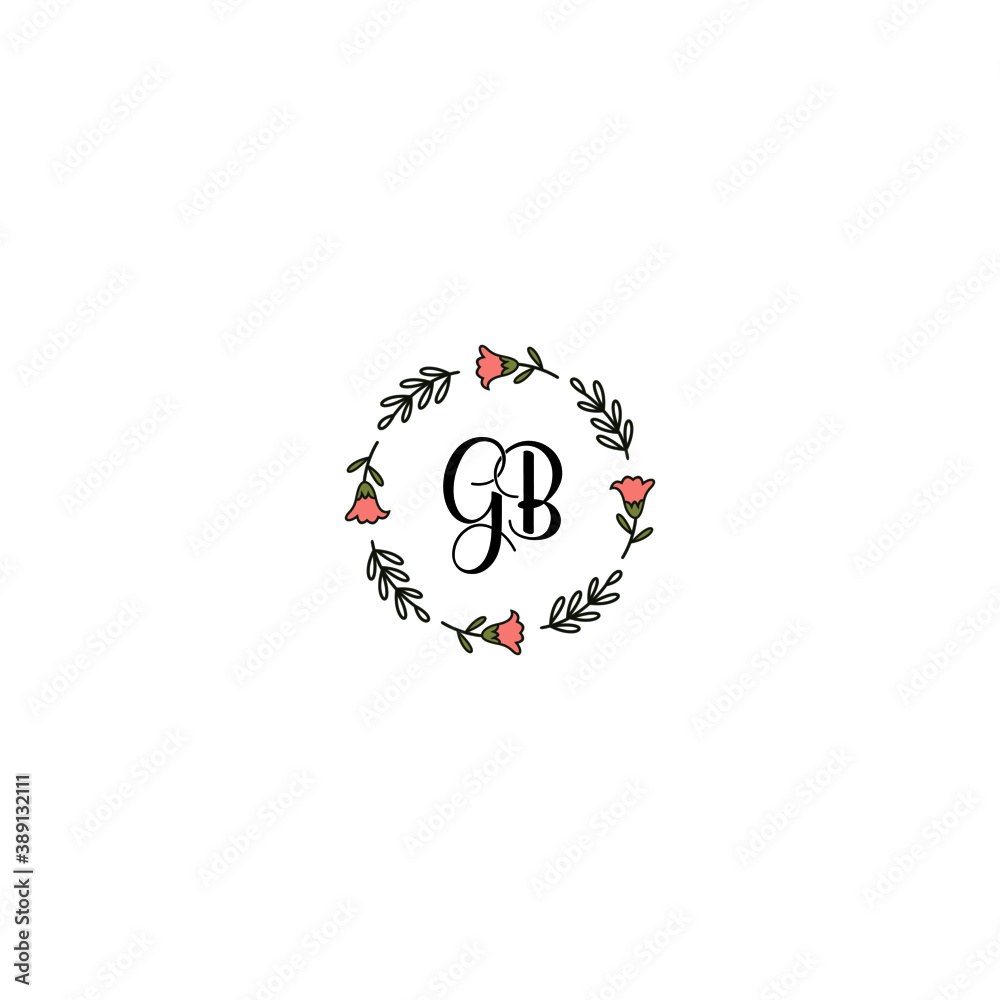 Initial GB Handwriting, Wedding Monogram Logo Design, Modern Minimalistic and Floral templates for Invitation cards	
