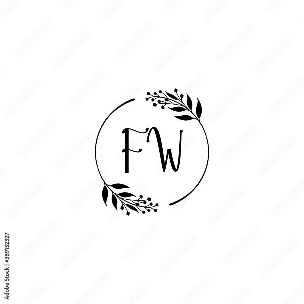 Initial FW Handwriting, Wedding Monogram Logo Design, Modern Minimalistic and Floral templates for Invitation cards	
