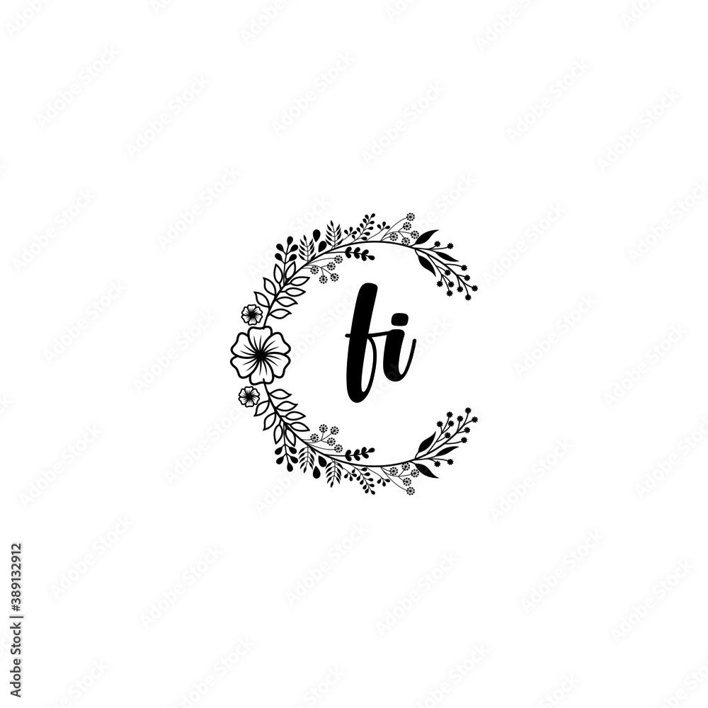 Initial FI Handwriting, Wedding Monogram Logo Design, Modern Minimalistic and Floral templates for Invitation cards	