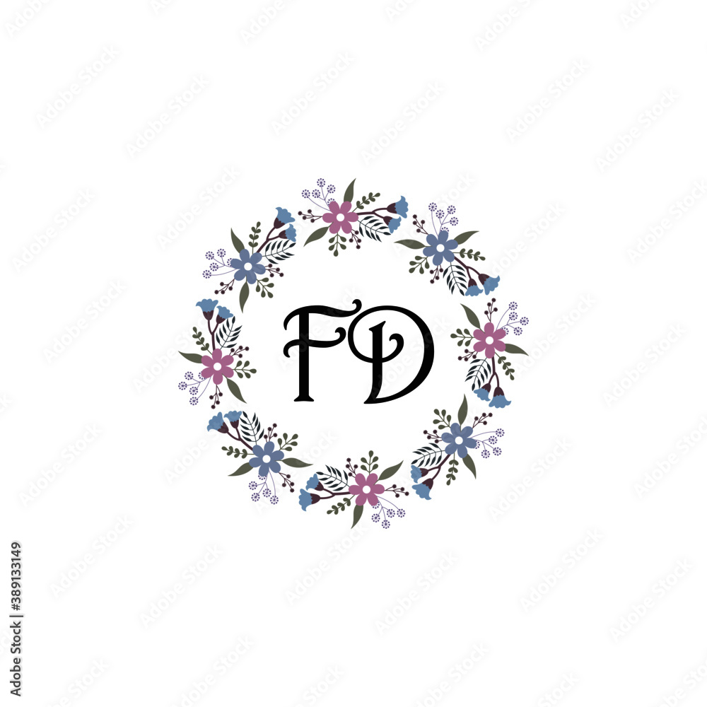 Initial FD Handwriting, Wedding Monogram Logo Design, Modern Minimalistic and Floral templates for Invitation cards	
