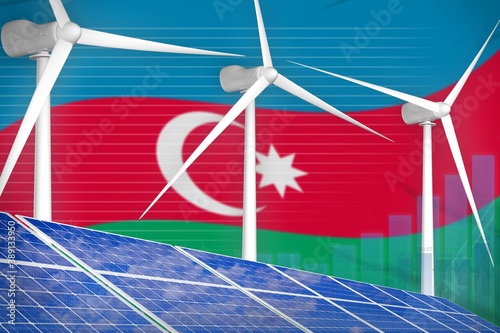 Azerbaijan solar and wind energy digital graph concept - alternative natural energy industrial illustration. 3D Illustration