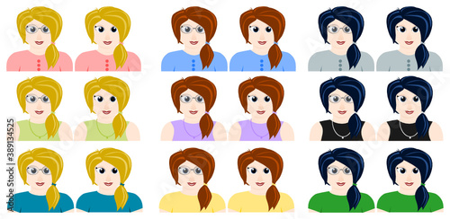Colorful vector set of cute girls profiles