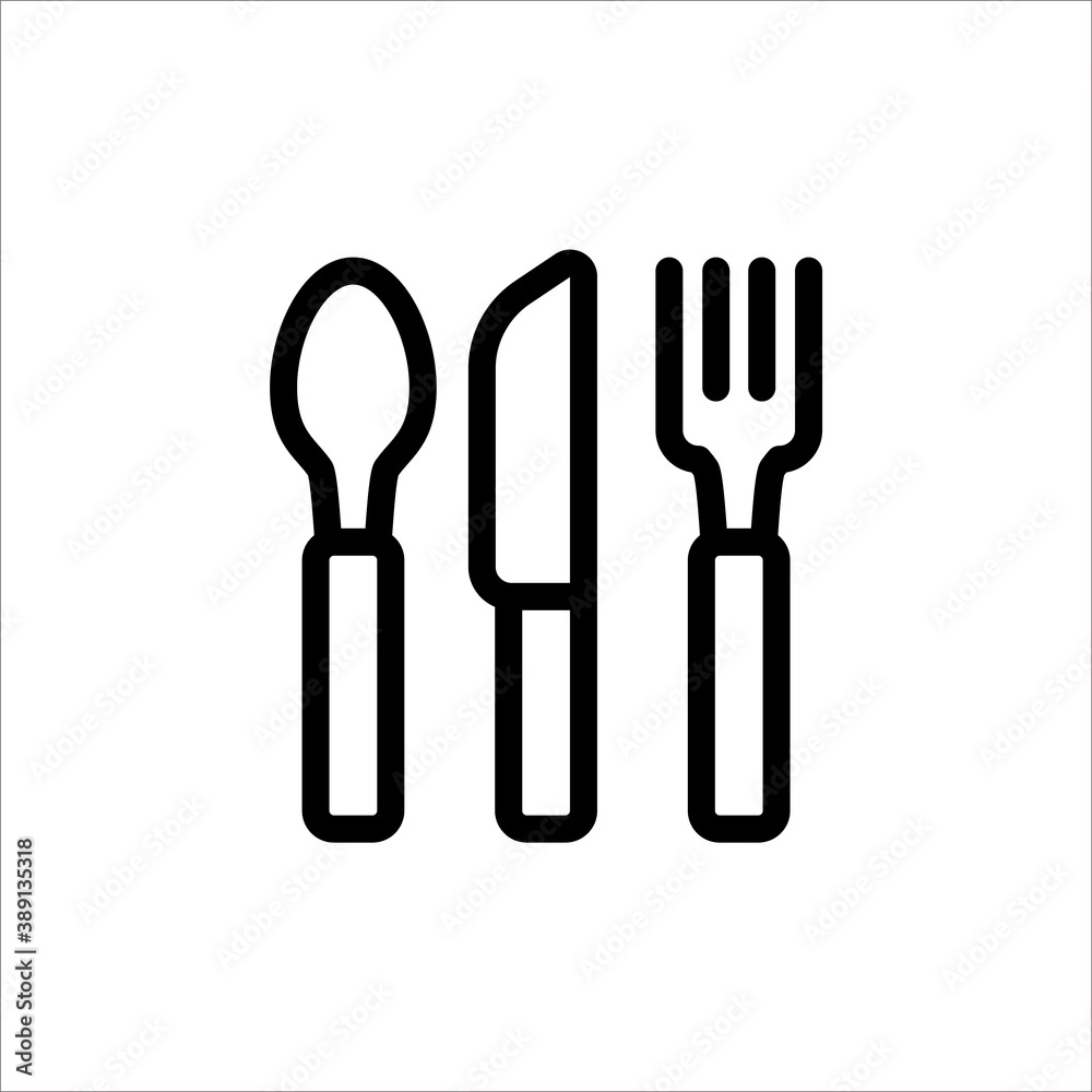Icon of spoon, fork and knife, food or restaurant symbol Icon of spoon, fork and knife, food or restaurant symbol