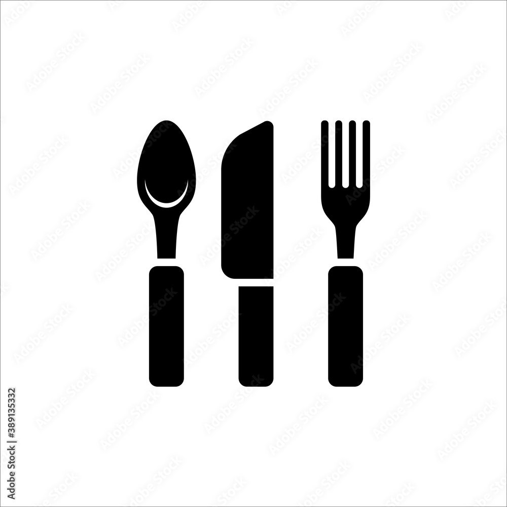 Icon of spoon, fork and knife, food or restaurant symbol Icon of spoon, fork and knife, food or restaurant symbol