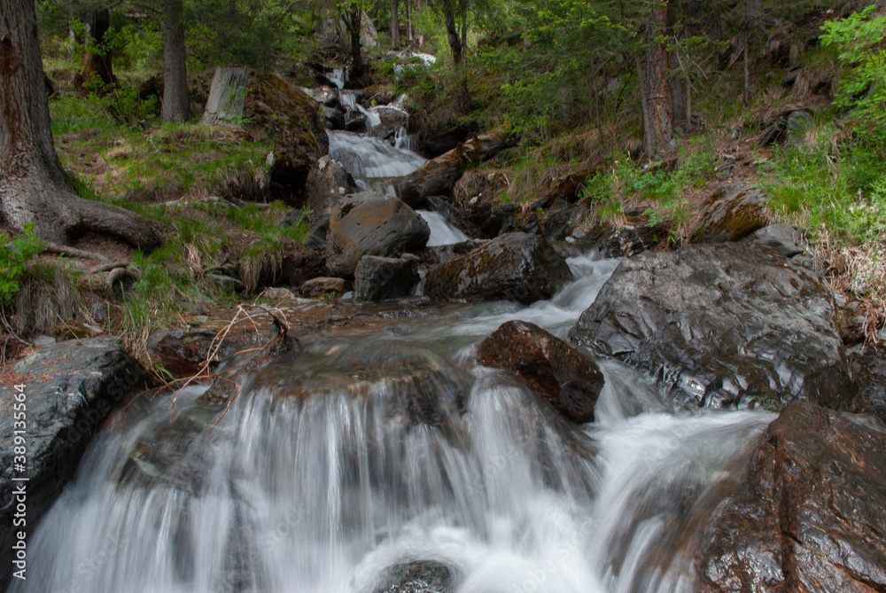 waterfall in the forest, altai nature, the village of waterfall in the forest, altai nature, the village of