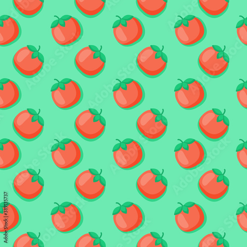 Tomato pattern fruits wallpaper printing decorative banner green isolated background with flat color style