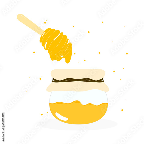The flow of honey from the honeycomb with bees and different liquid flow.vector illustration and icon