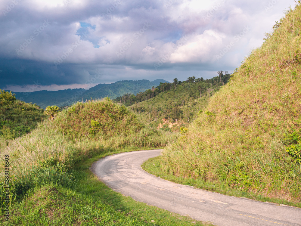 Scenic Road View of National Park in Thailand.