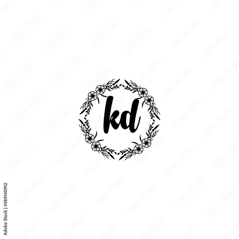Initial KD Handwriting, Wedding Monogram Logo Design, Modern Minimalistic and Floral templates for Invitation cards