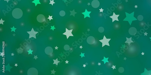Light Green vector background with circles, stars.