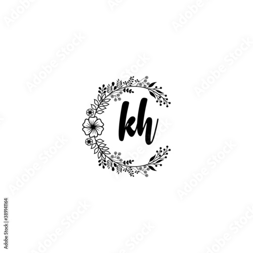 Initial KH Handwriting, Wedding Monogram Logo Design, Modern Minimalistic and Floral templates for Invitation cards