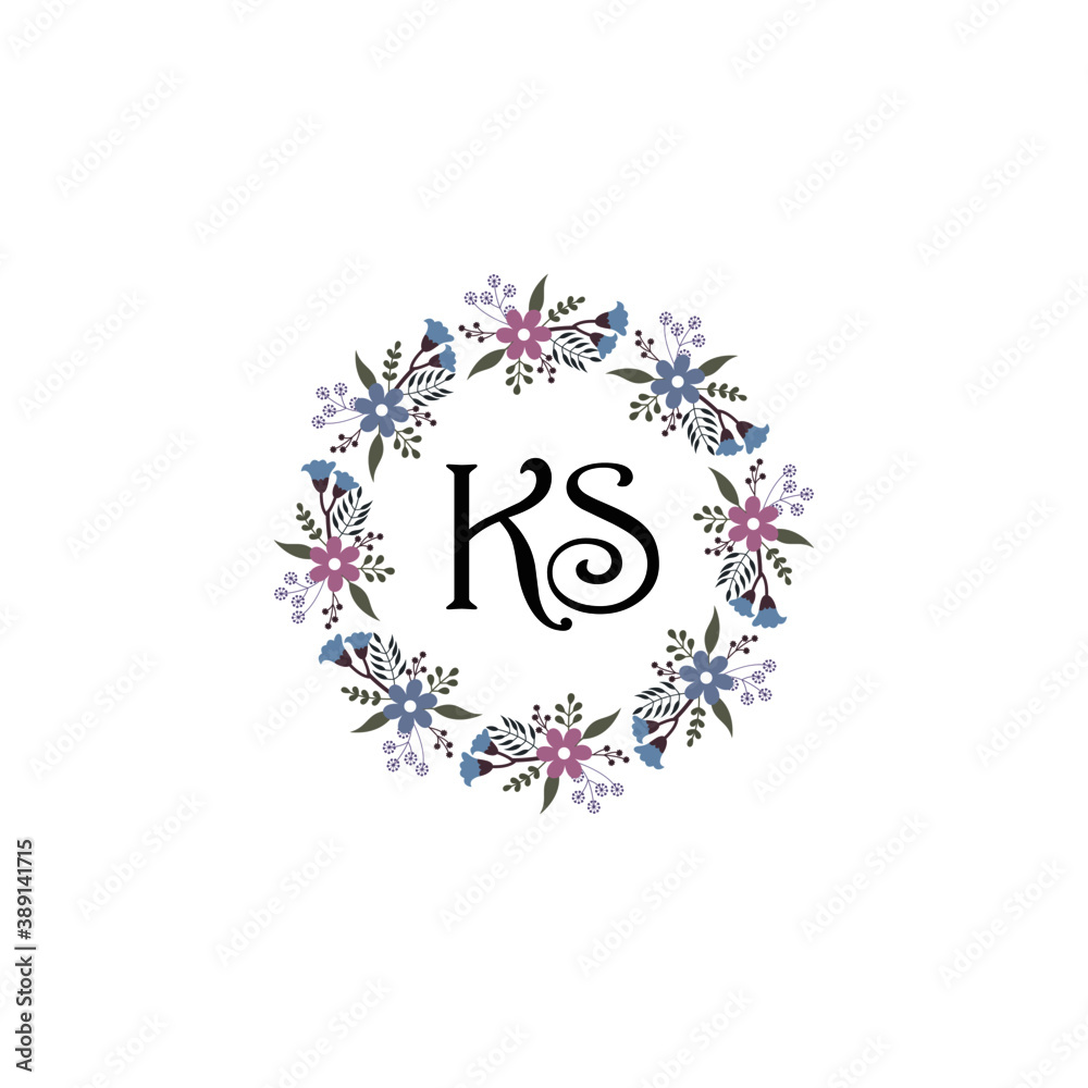 Initial KS Handwriting, Wedding Monogram Logo Design, Modern Minimalistic and Floral templates for Invitation cards