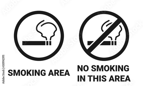 Smoking area sign and no smoking in this area sign. Illustration vector