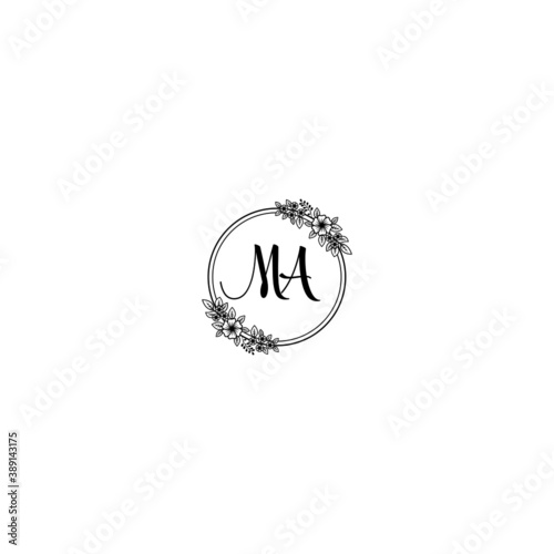 Initial MA Handwriting, Wedding Monogram Logo Design, Modern Minimalistic and Floral templates for Invitation cards	
