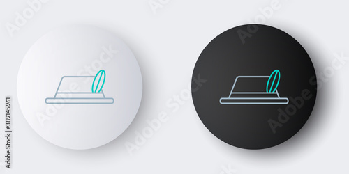 Line Oktoberfest hat icon isolated on grey background. Hunter hat with feather. German hat. Colorful outline concept. Vector.