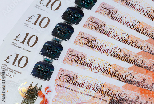 British Currency - ten pound banknotes in a spreading fan format. photo