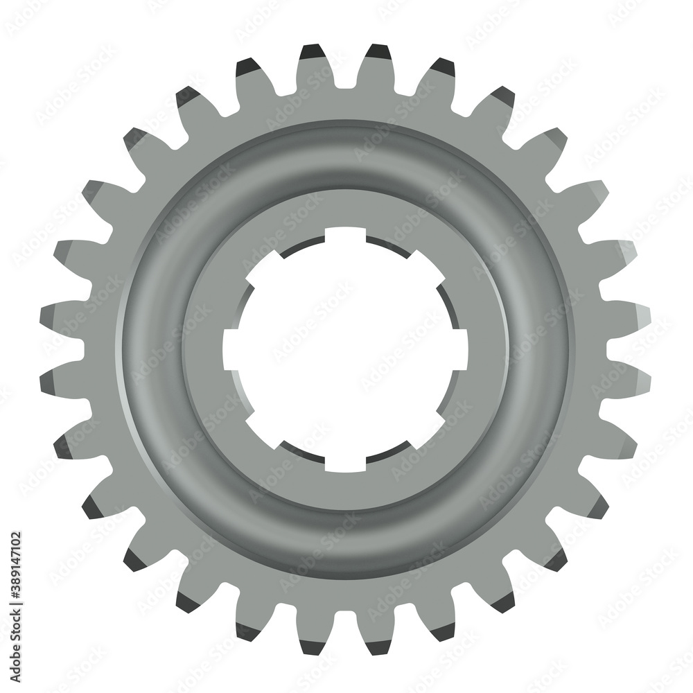 Steel gear wheel. Machine parts. 3D illustration Steel gear wheel. Machine parts. 3D illustration