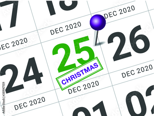 Close up of Christmas day 2021 on diary calendar. Wishing you wonderful memories during this joyous season.