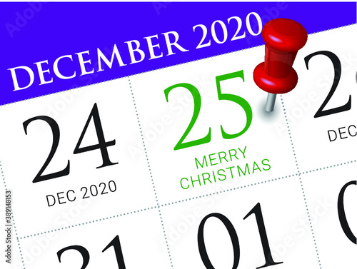 Close up of Christmas day 2021 on diary calendar. Wishing you wonderful memories during this joyous season.