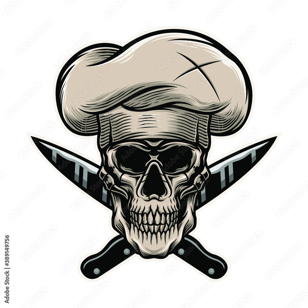 skull head chef cross kinves illustration