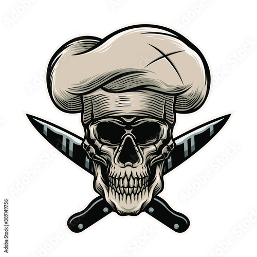 skull head chef cross kinves illustration photo