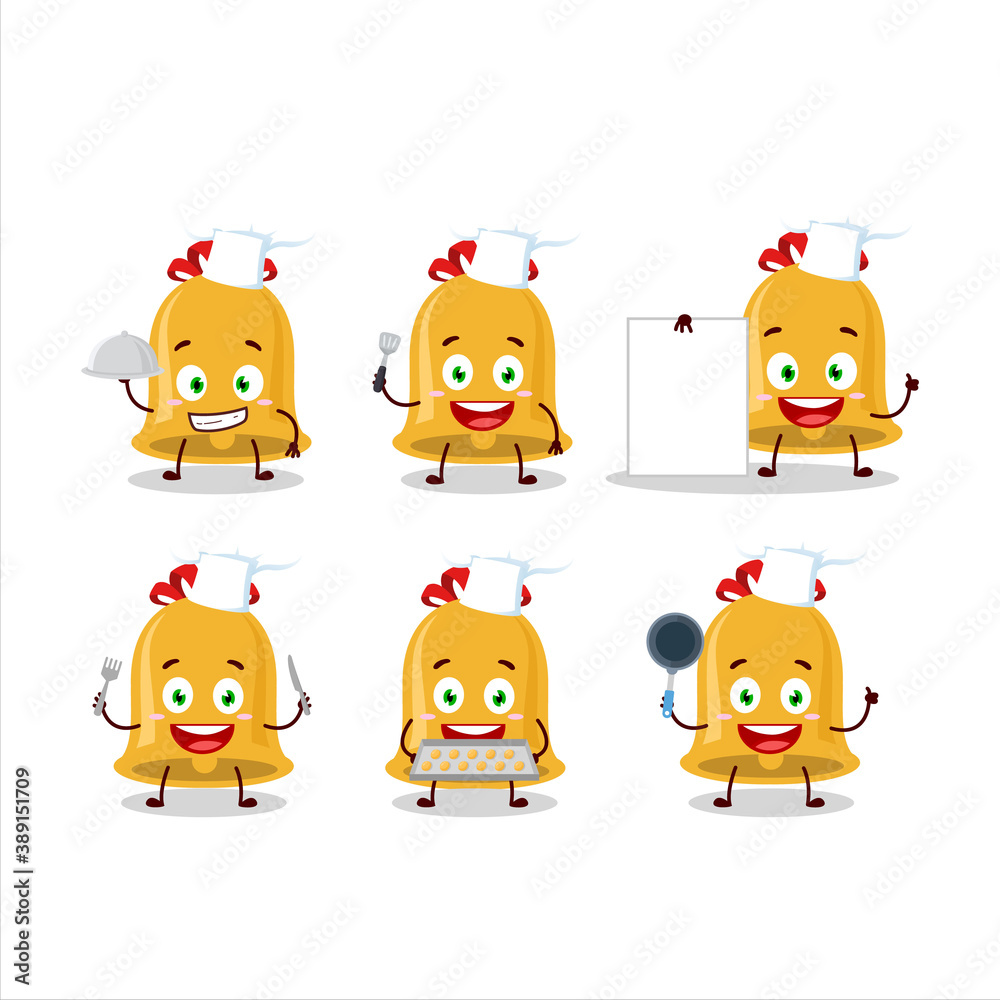 Cartoon character of christmas bell with various chef emoticons Cartoon character of christmas bell with various chef emoticons